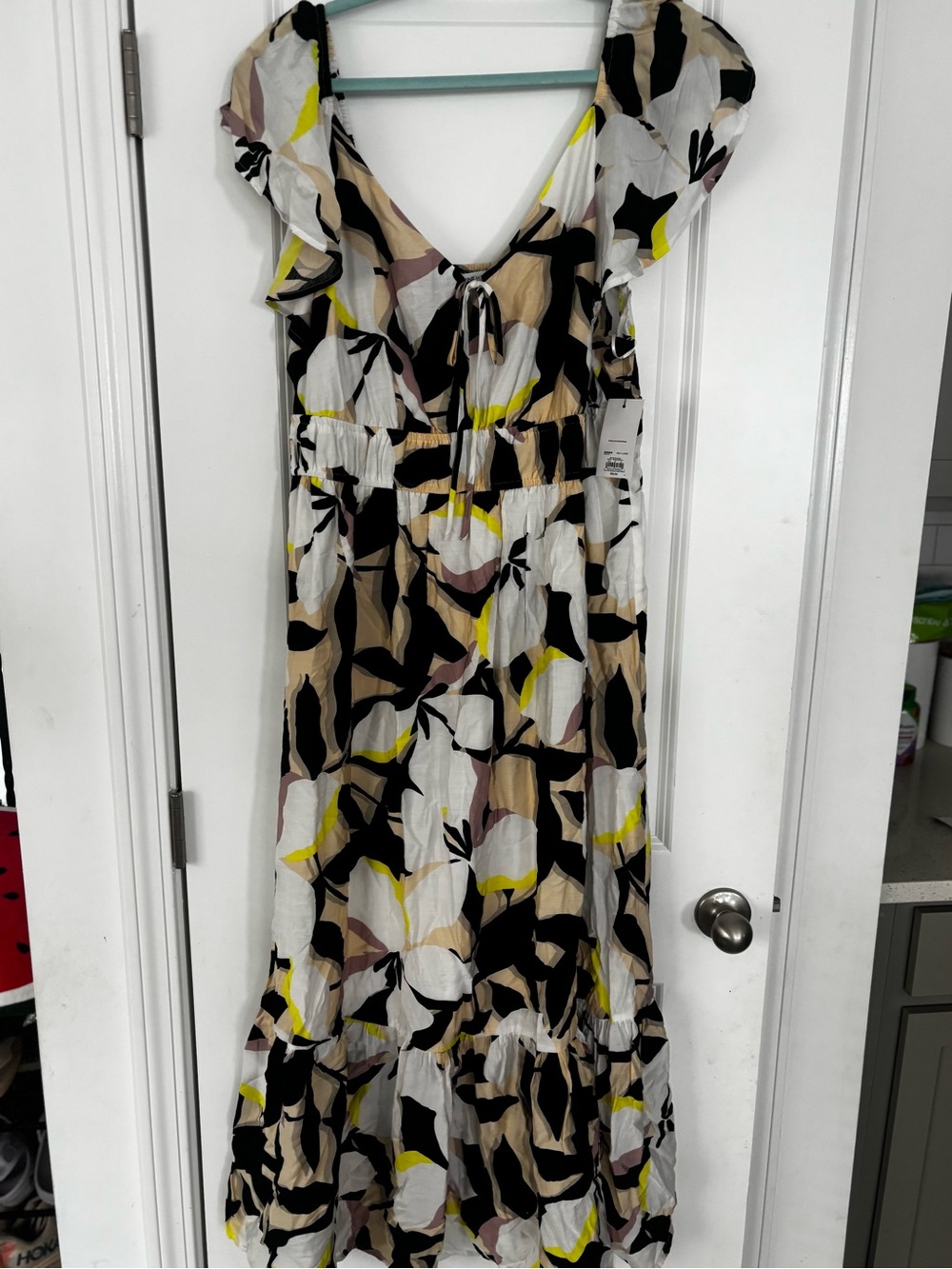 NWT - Abstract Floral Maxi Dress in White, Black & Yellow